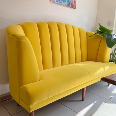 Yellow Velvet Freestanding fluted Sofa