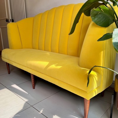 Yellow Velvet Freestanding fluted Sofa