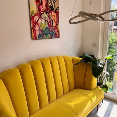 Yellow Velvet Freestanding fluted Sofa