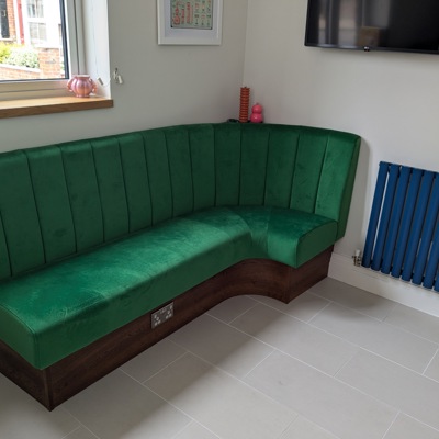 Green Velvet Fluted Back Banquette