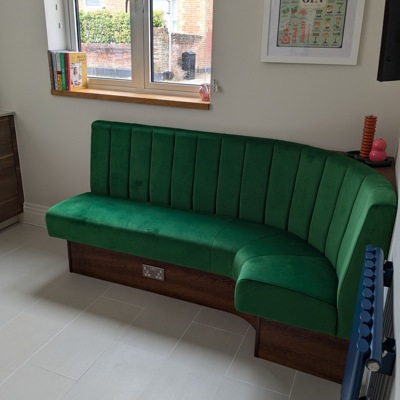Green Velvet Fluted Back Banquette