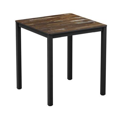Extrema Dining Height Table Square Planked Vintage Wood Black Base