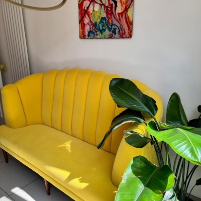 Yellow Velvet Freestanding fluted Sofa