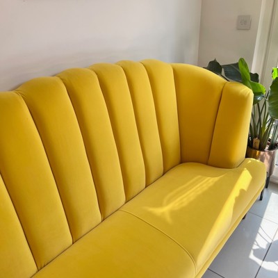 Yellow Velvet Freestanding fluted Sofa