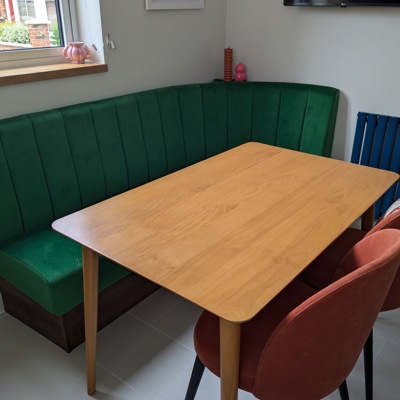 Green Velvet Fluted Back Banquette